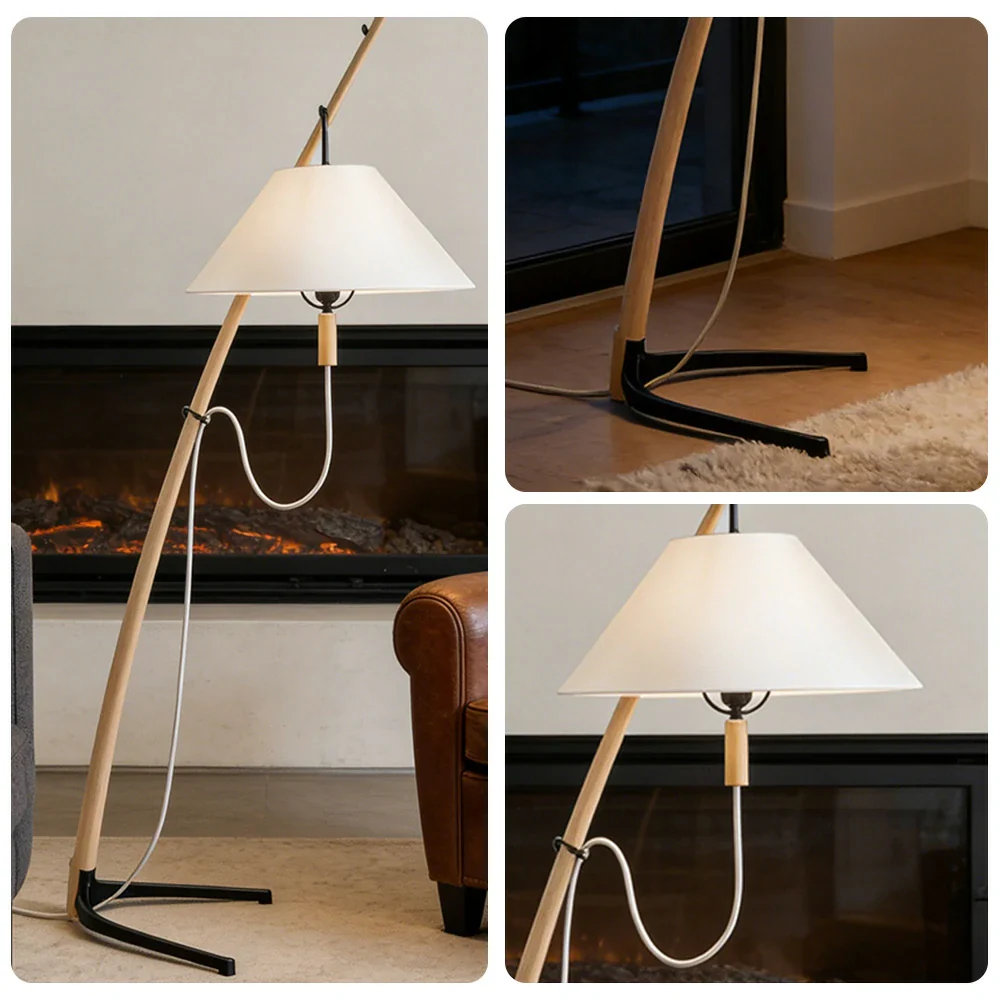 LIVARA Floor Lamp Soft Ambient Lighting Linen Shade Metal & Ash Wood Base Sculptural Tree-Inspired Design - Wood - Image 3