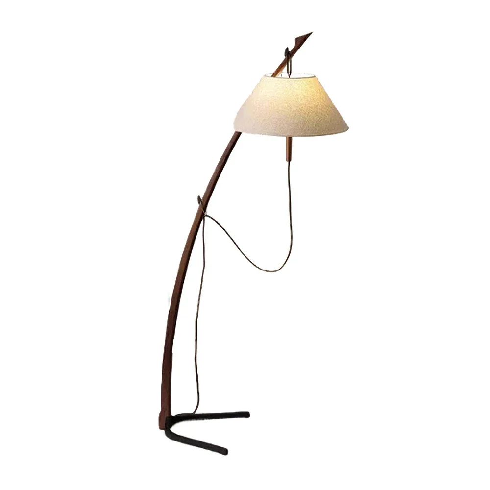 LIVARA Floor Lamp Soft Ambient Lighting Linen Shade Metal & Ash Wood Base Sculptural Tree-Inspired Design - Walnut