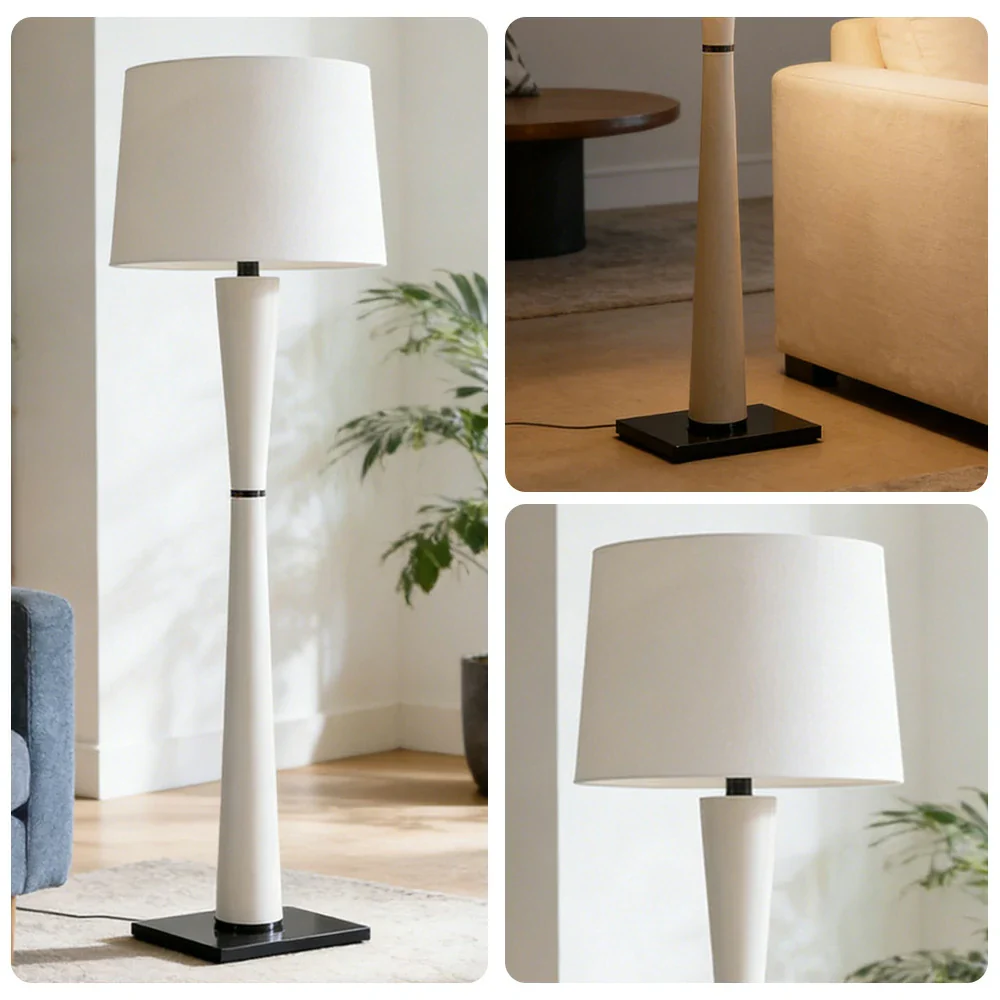 LIVARA Floor Lamp Soft Ambient Lighting Fabric Shade Iron & Leather Body Brushed Electroplated Finish - Image 3
