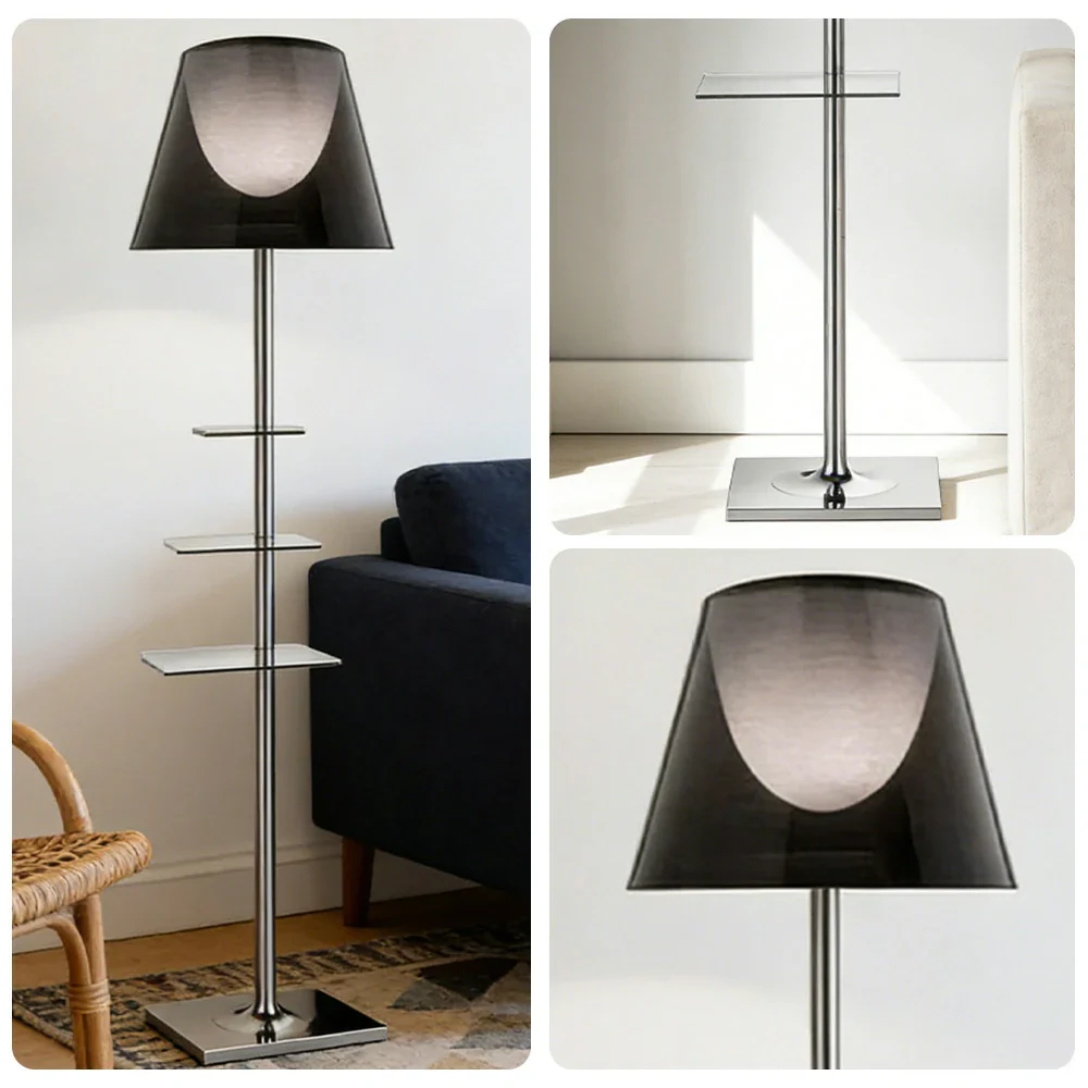 LIVARA Floor Lamp 2-in-1 Lighting & Storage Acrylic Shade Iron Frame Rotatable Multi-Tier Trays - Grey - Image 3