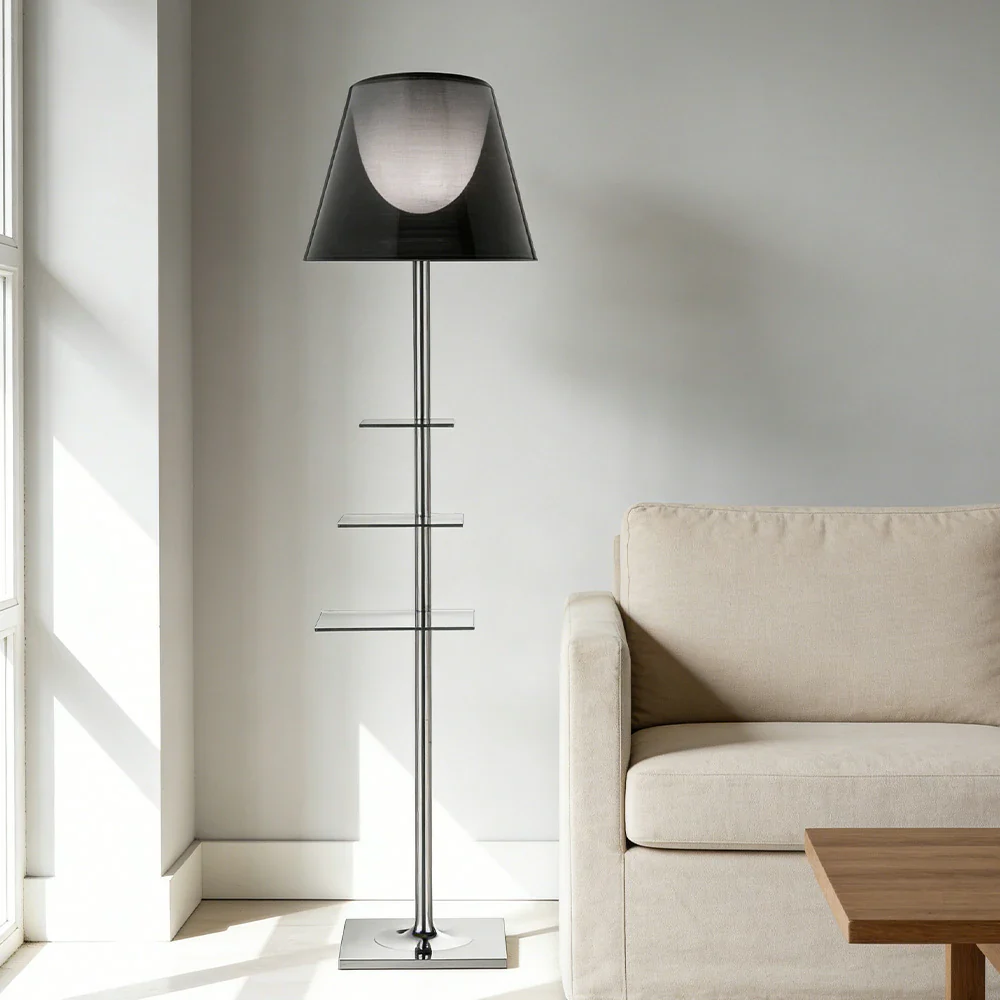 LIVARA Floor Lamp 2-in-1 Lighting & Storage Acrylic Shade Iron Frame Rotatable Multi-Tier Trays - Grey - Image 4