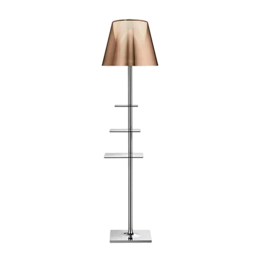 LIVARA Floor Lamp 2-in-1 Lighting & Storage Acrylic Shade Iron Frame Rotatable Multi-Tier Trays - Brown