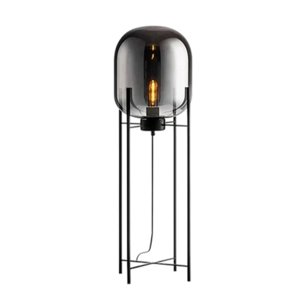 LIVARA Floor Lamp Warm Ambient Lighting Semi-Transparent Glass Shade Metal Frame Four-Post Design - Grey