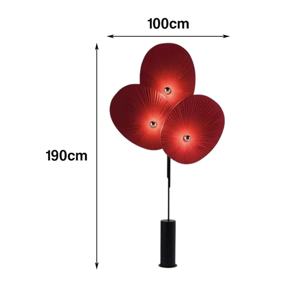 LIVARA Floor Lamp Soft Ambient Lighting Marble Base Fabric & Metal Shade Handcrafted Floral Design - Red - Image 5