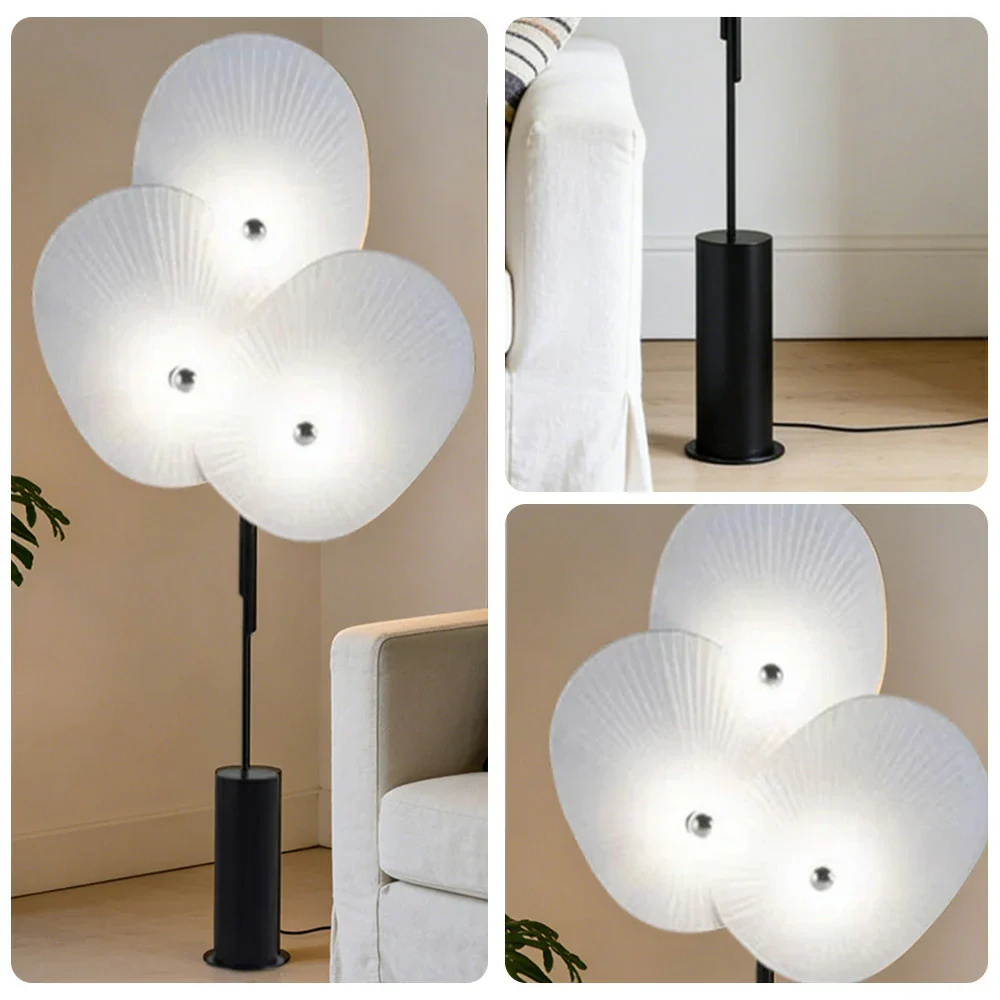 LIVARA Floor Lamp Soft Ambient Lighting Marble Base Fabric & Metal Shade Handcrafted Floral Design - White - Image 3