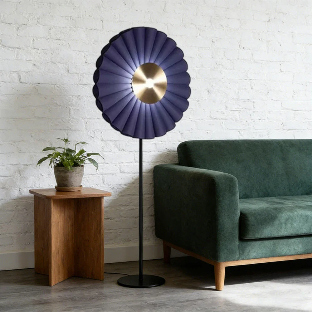 LIVARA Floor Lamp Scandinavian Design Soft Lighting Metal Frame Handcrafted Fabric Shade - Blue - Image 4