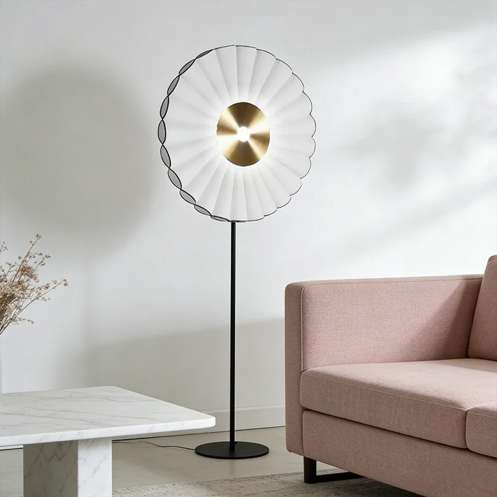 LIVARA Floor Lamp Scandinavian Design Soft Lighting Metal Frame Handcrafted Fabric Shade - White - Image 2