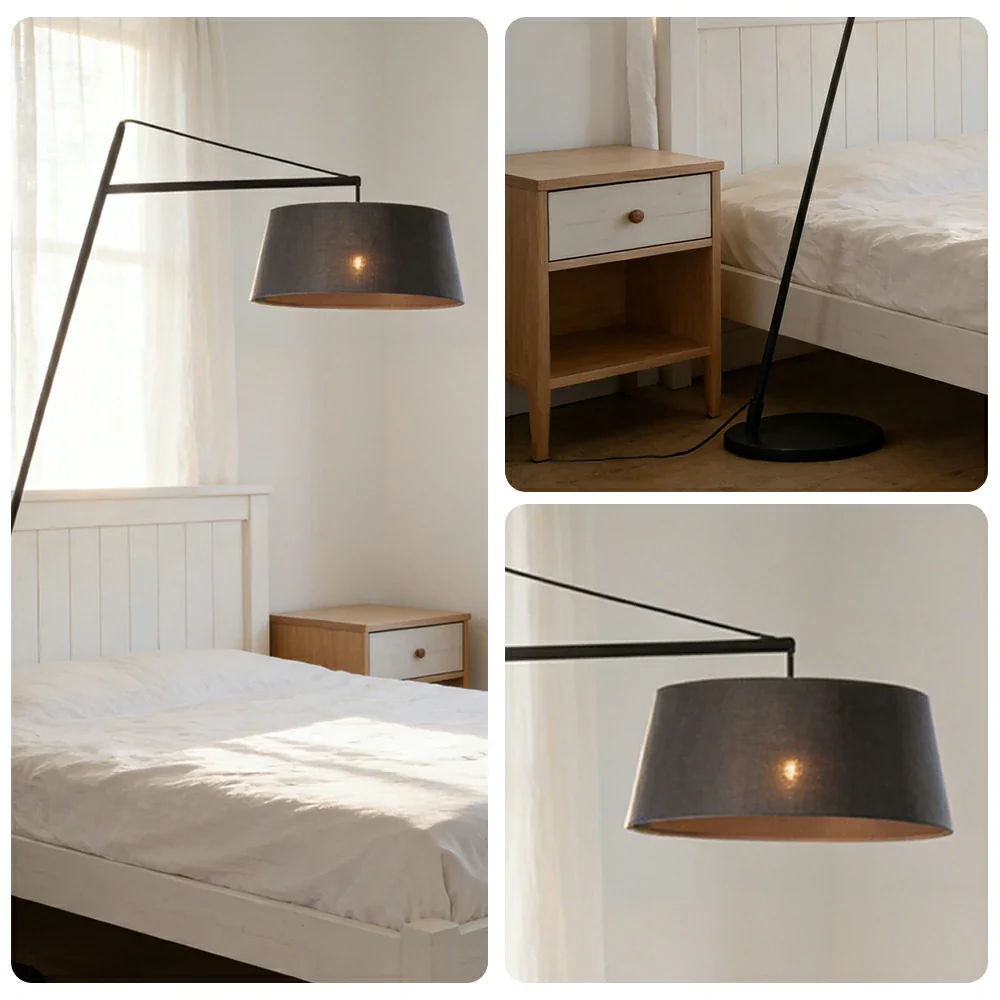 LIVARA Floor Lamp Soft Ambient Lighting Fabric Shade Black Metal Frame Stable Base Multi-Scene Use - Image 3