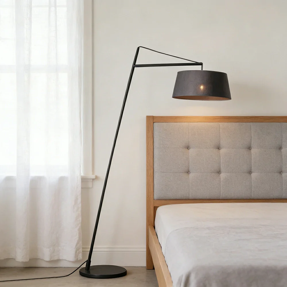 LIVARA Floor Lamp Soft Ambient Lighting Fabric Shade Black Metal Frame Stable Base Multi-Scene Use - Image 4