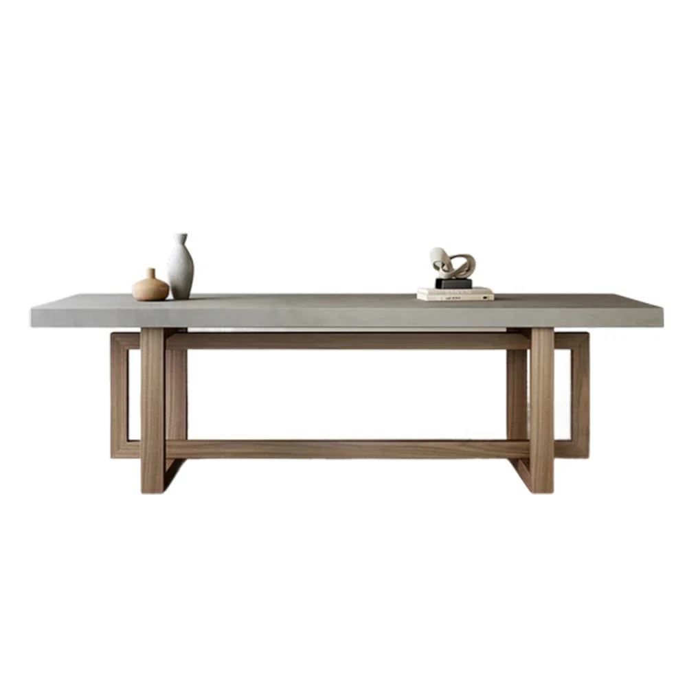 LIVARA Dining Table Modern Concrete Top Wooden Legs Easy-to-Maintain Design - Grey