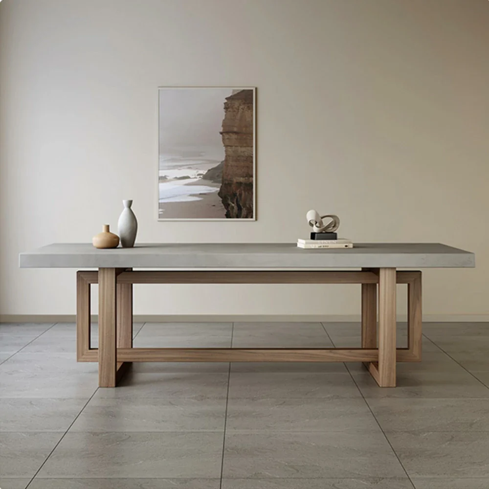 LIVARA Dining Table Modern Concrete Top Wooden Legs Easy-to-Maintain Design - Grey - Image 2