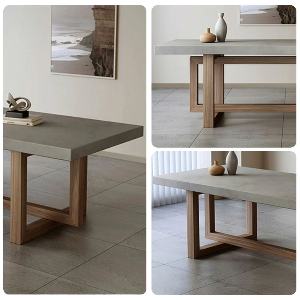 LIVARA Dining Table Modern Concrete Top Wooden Legs Easy-to-Maintain Design - Grey - Image 3