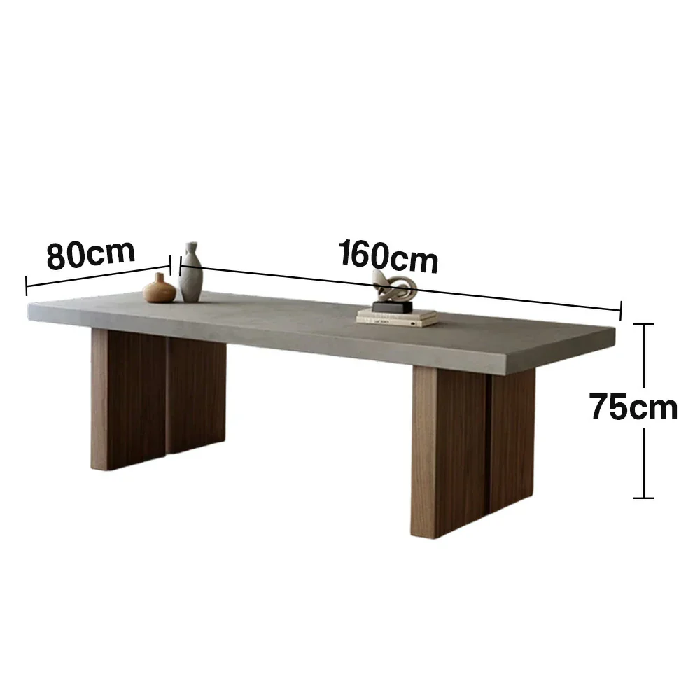 LIVARA 140/160cm Dining Table Minimalist Concrete Top with Durable Wooden Legs Easy-Clean Surface - Grey - Image 6