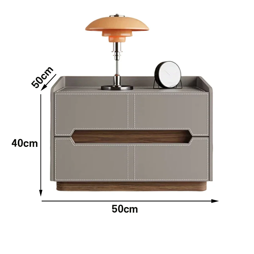 LIVARA Bedside Table - Drawer Storage, Saddle Leather Upholstery, Multi-Layer Pine Wood Structure, Modern Minimalist Nightstand - Grey - Image 5