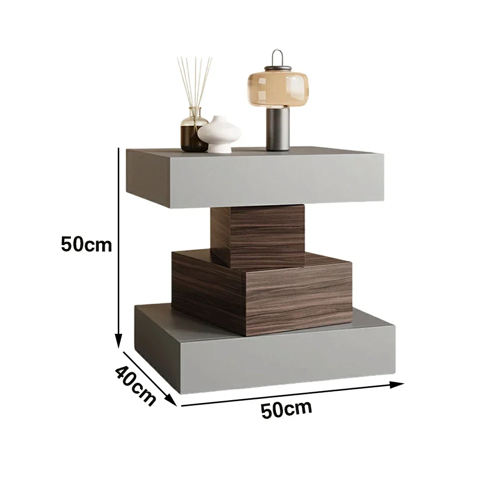 LIVARA Bedside Table - Four Drawer Storage, Leather Upholstery, 50cm Nightstand for Bedroom - Light Grey & Walnut - Image 5