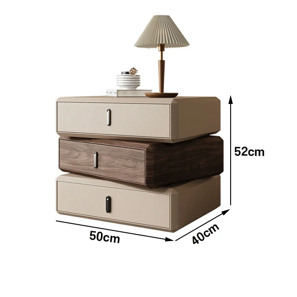 LIVARA Bedside Table - Solid Wood Storage Nightstand for Bedroom - Khaki & Walnut - Image 5