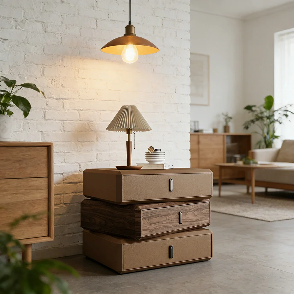 LIVARA Bedside Table - Solid Wood Storage Nightstand for Bedroom - Light Coffee & Walnut - Image 4