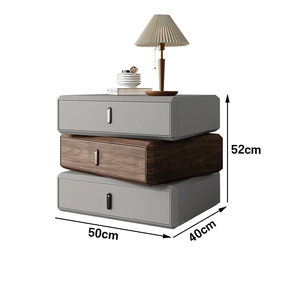 LIVARA Bedside Table - Solid Wood Storage Nightstand for Bedroom - Light Grey & Walnut - Image 5