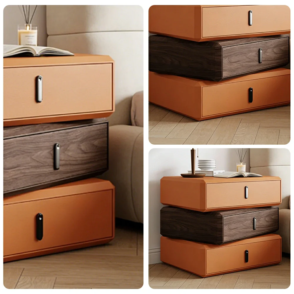 LIVARA Bedside Table - Solid Wood Storage Nightstand for Bedroom - Orange & Walnut - Image 3