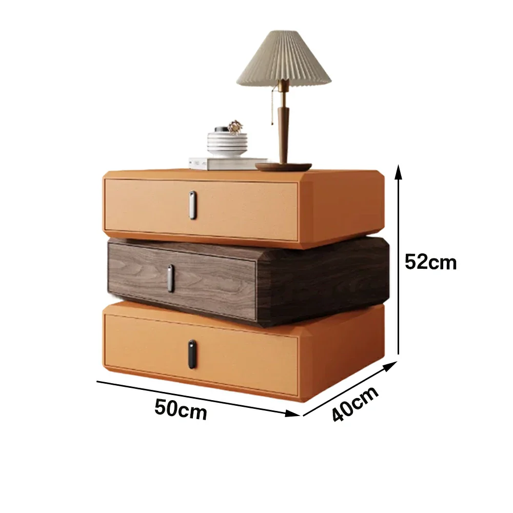 LIVARA Bedside Table - Solid Wood Storage Nightstand for Bedroom - Orange & Walnut - Image 5