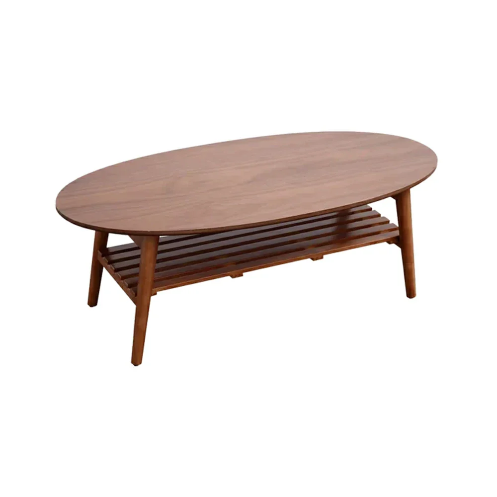 LUXORA Oval Foldable Coffee Table - Solid Wood Frame with Open Storage Shelf, Space-Saving Low Living Room Centre Table - Walnut