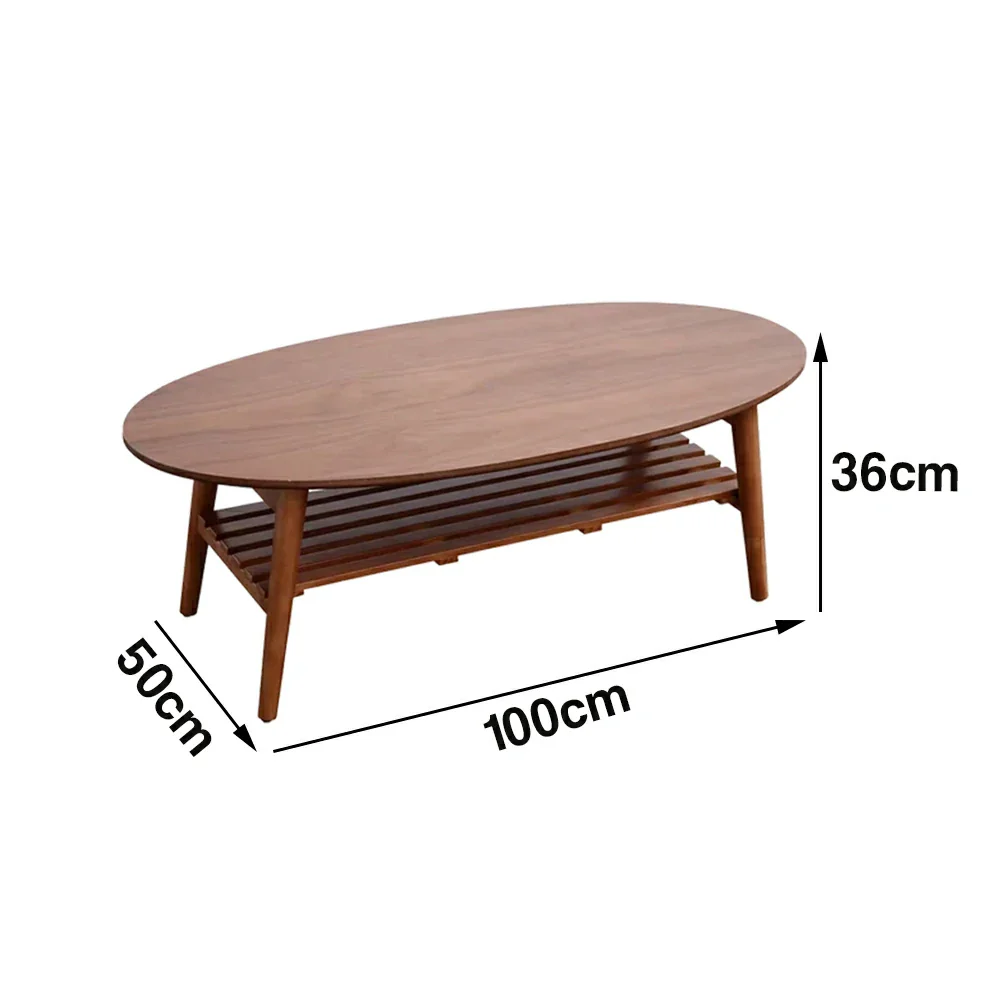 LUXORA Oval Foldable Coffee Table - Solid Wood Frame with Open Storage Shelf, Space-Saving Low Living Room Centre Table - Walnut - Image 5