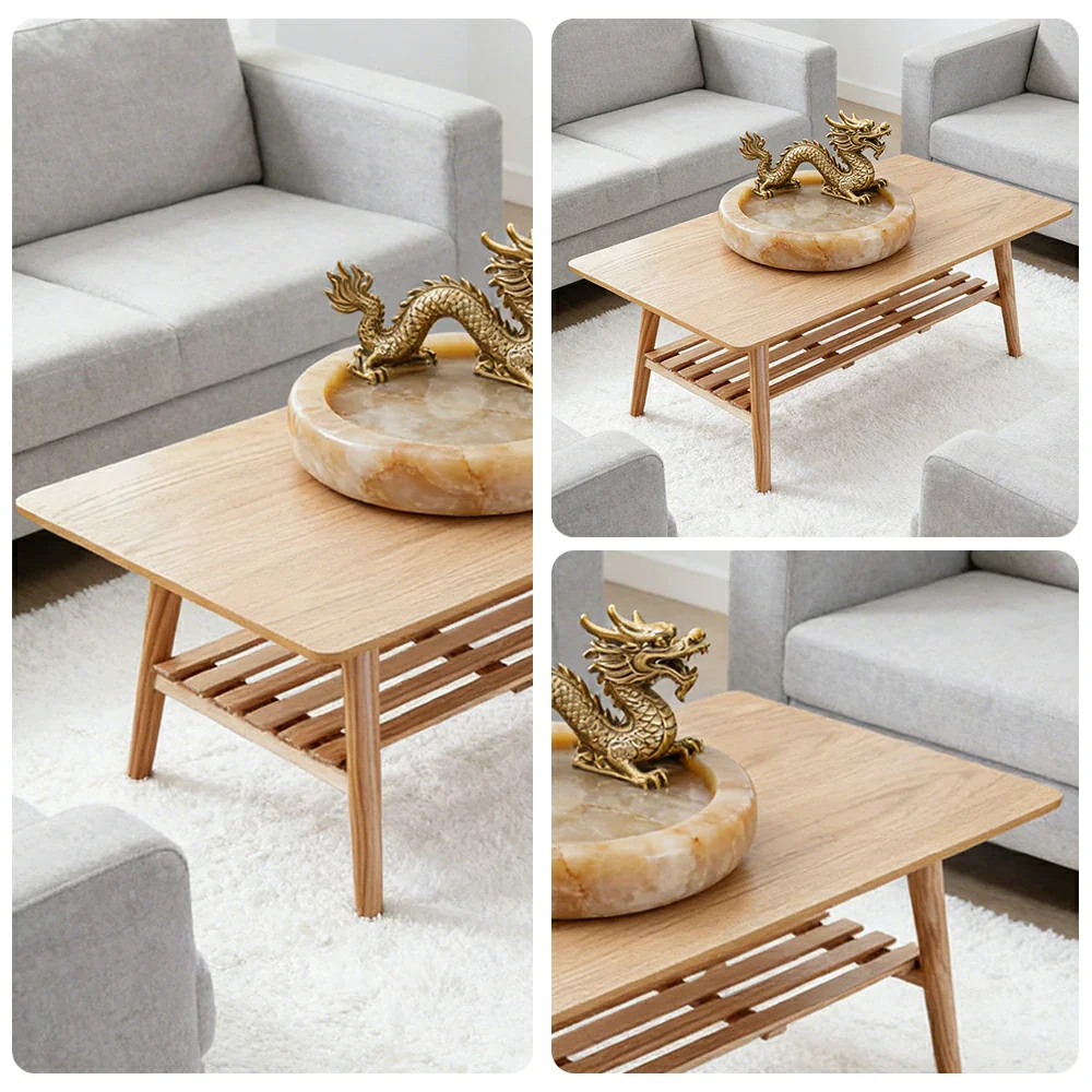 LIVARA Japanese Minimalist Foldable Coffee Table - Solid Wood Legs with Open Storage Shelf, Space-Saving Rectangle Living Room Table - White Oak - Image 3
