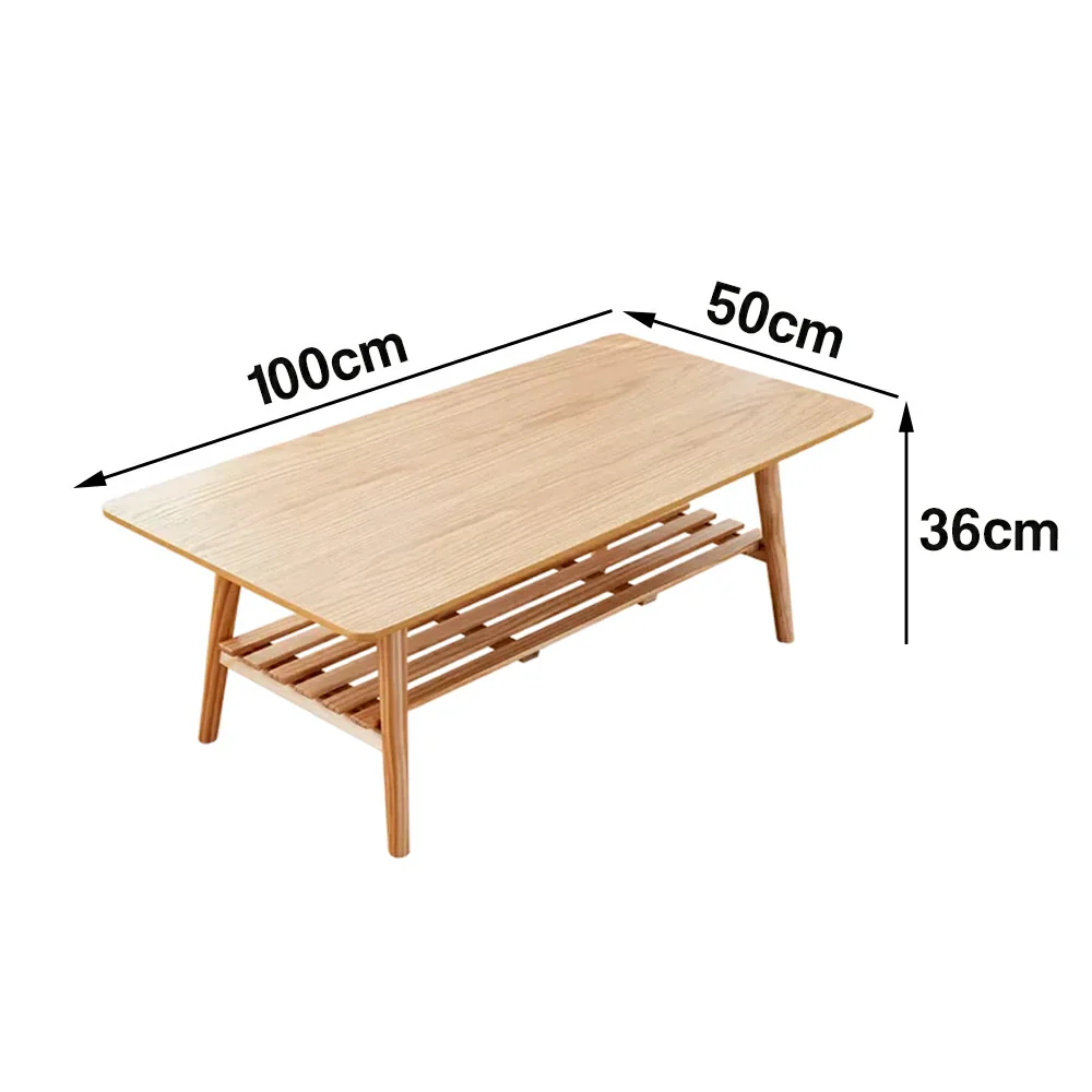 LIVARA Japanese Minimalist Foldable Coffee Table - Solid Wood Legs with Open Storage Shelf, Space-Saving Rectangle Living Room Table - White Oak - Image 5