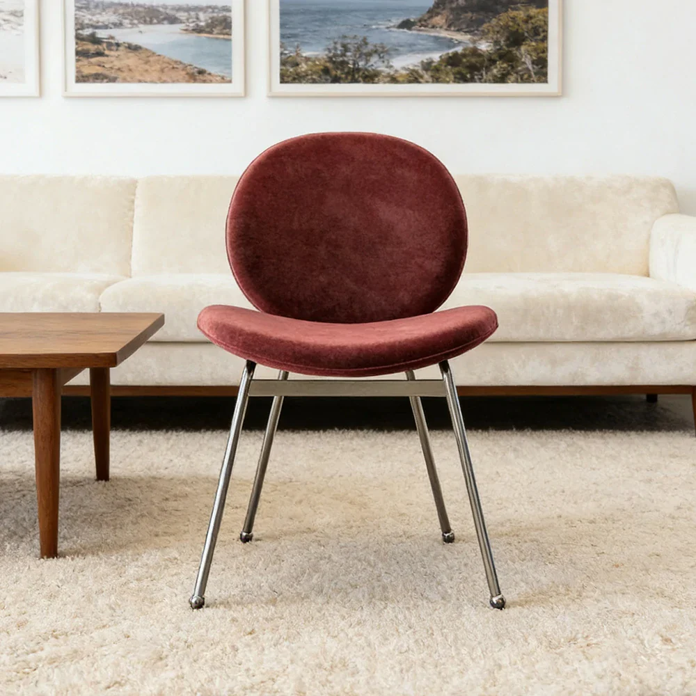 LIVARA Chair Curved Backrest High-Resilience Foam Stainless Steel Frame Stable and Durable Design - Red - Image 2
