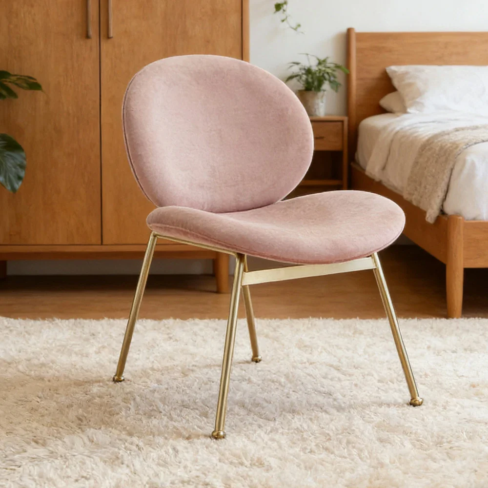 LIVARA Chair Curved Backrest High-Resilience Foam Stainless Steel Frame Stable and Durable Design - Pink - Image 4