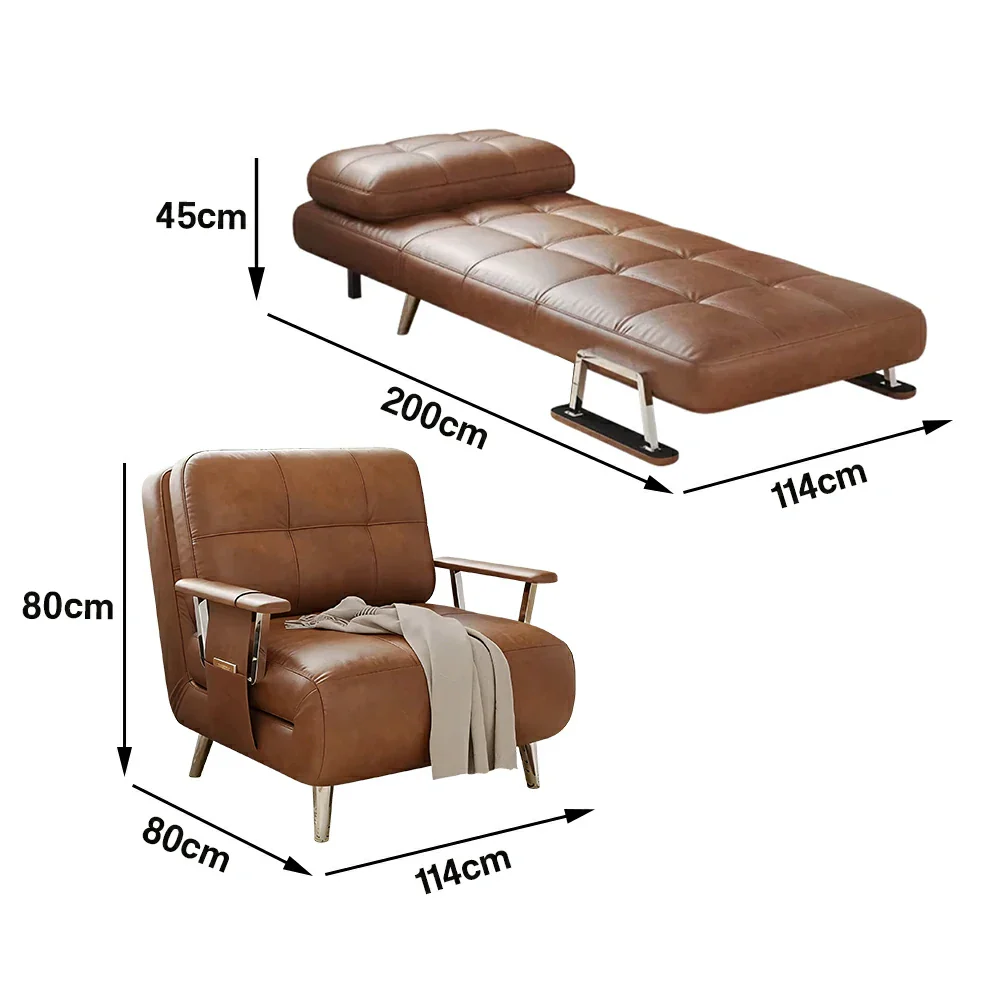 LIVARA 94/114cm Sofa Bed, 2-in-1 Design, High-Density Foam, Cat-Scratch Leather, Adjustable Angles, Durable & Waterproof - Brown - Image 6