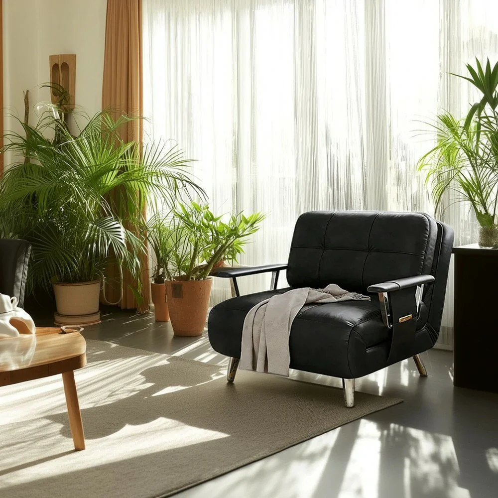 LIVARA 94/114cm Sofa Bed, 2-in-1 Design, High-Density Foam, Cat-Scratch Leather, Adjustable Angles, Durable & Waterproof - Black - Image 2