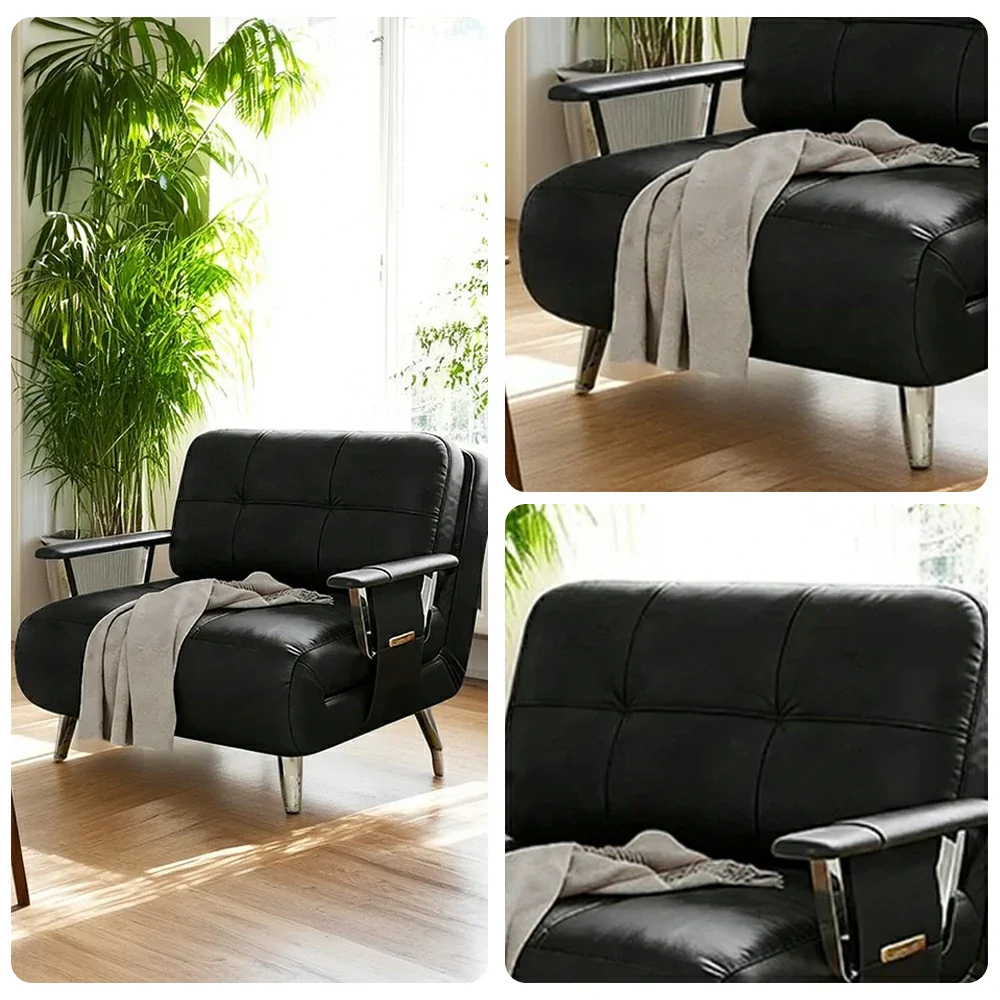 LIVARA 94/114cm Sofa Bed, 2-in-1 Design, High-Density Foam, Cat-Scratch Leather, Adjustable Angles, Durable & Waterproof - Black - Image 3