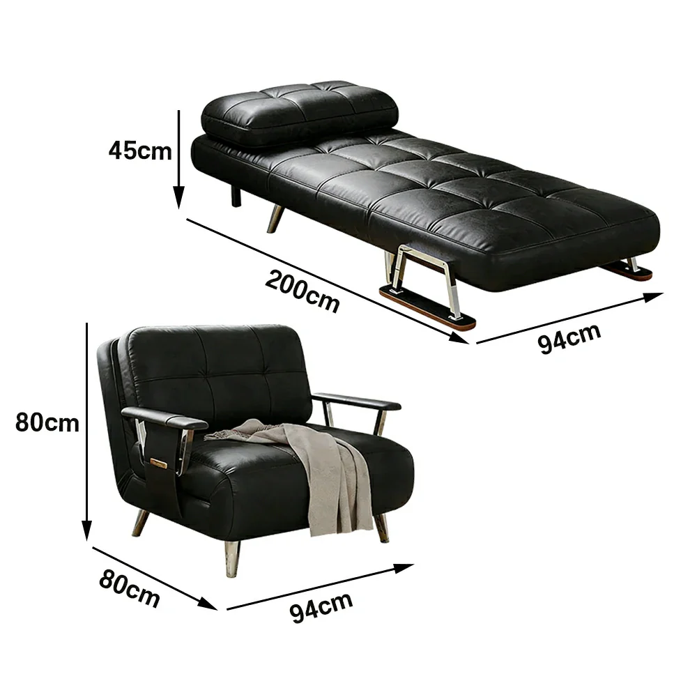 LIVARA 94/114cm Sofa Bed, 2-in-1 Design, High-Density Foam, Cat-Scratch Leather, Adjustable Angles, Durable & Waterproof - Black - Image 5