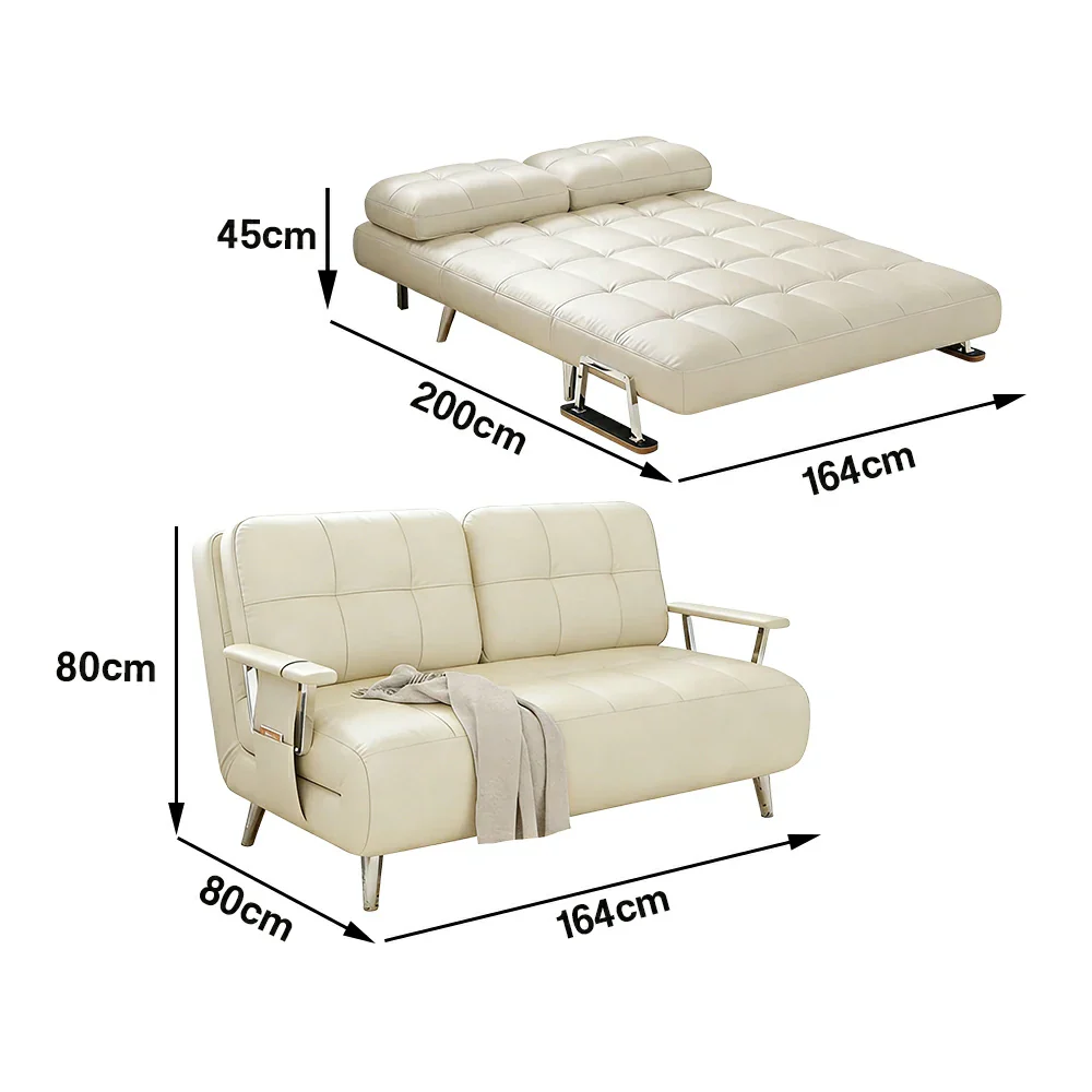 LIVARA 134/164cm Sofa Bed, 2-in-1 Design, High-Density Foam, Cat-Scratch Leather, Adjustable Angles, Durable & Waterproof - Beige - Image 6