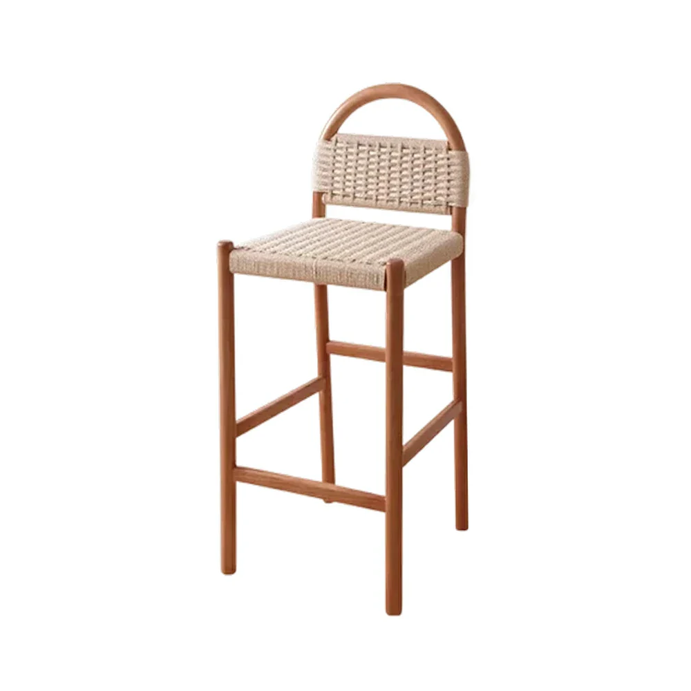 LIVARA 85/105cm Dining Chair Ergonomic Support Solid Wood Frame Handwoven Kraft Rope Seat Breathable Cross-Weave Design - Cherry