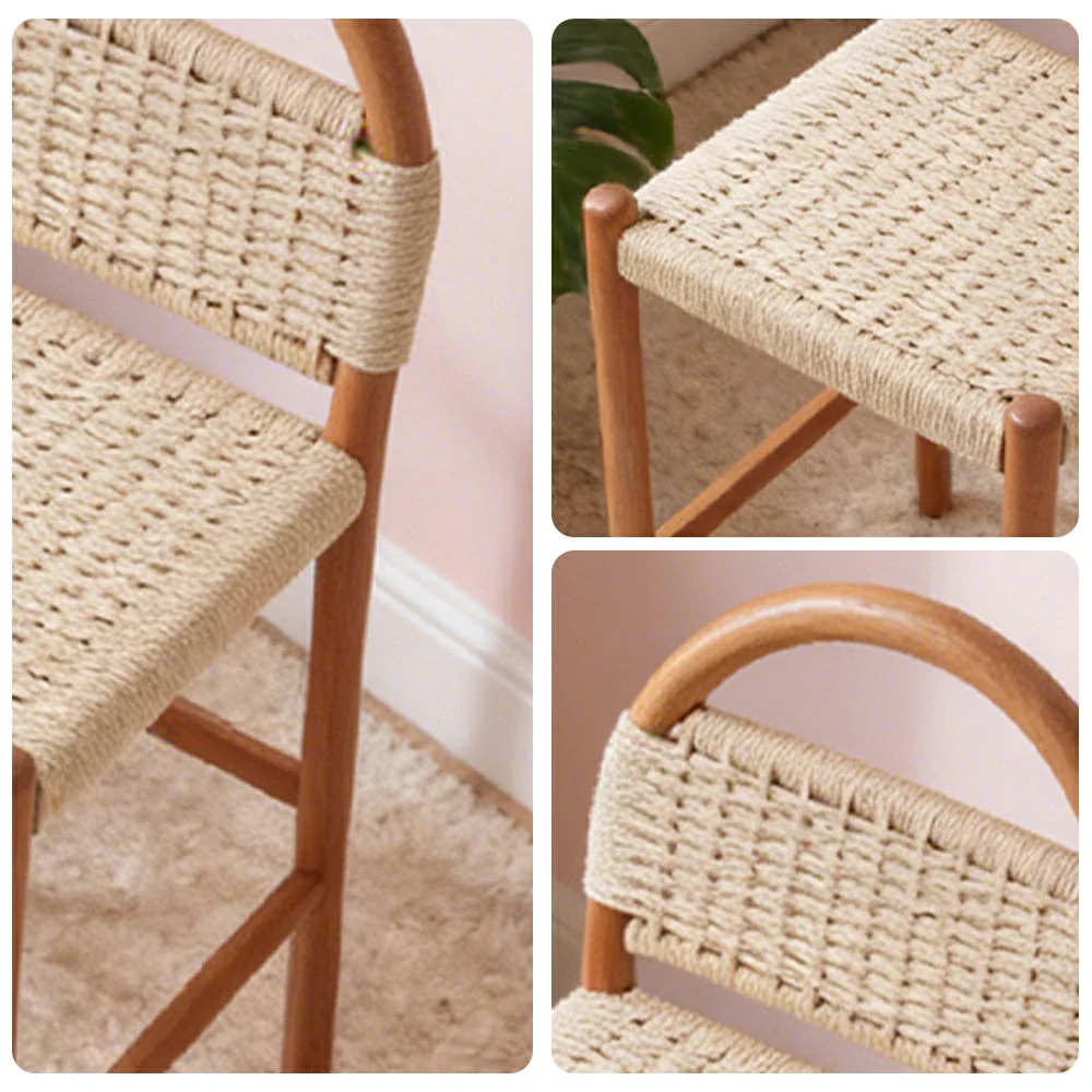 LIVARA 85/105cm Dining Chair Ergonomic Support Solid Wood Frame Handwoven Kraft Rope Seat Breathable Cross-Weave Design - Cherry - Image 3
