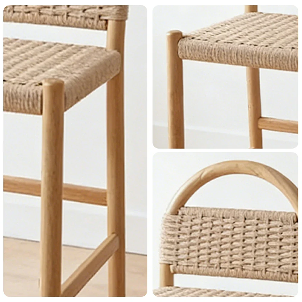 LIVARA 85/105cm Dining Chair Ergonomic Support Solid Wood Frame Handwoven Kraft Rope Seat Breathable Cross-Weave Design - Wood - Image 3