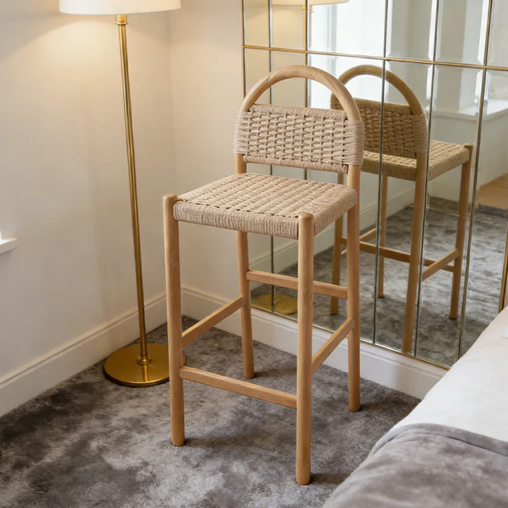 LIVARA 85/105cm Dining Chair Ergonomic Support Solid Wood Frame Handwoven Kraft Rope Seat Breathable Cross-Weave Design - Wood - Image 4