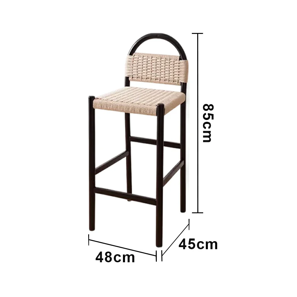 LIVARA 85/105cm Dining Chair Ergonomic Support Solid Wood Frame Handwoven Kraft Rope Seat Breathable Cross-Weave Design - Black - Image 5