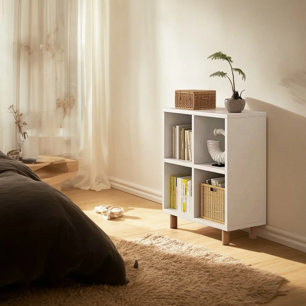 LIVARA Solid Wood Storage Cabinet with Legs - 4/6-Cube Organiser, Sturdy Open Shelving for Living Room & Bedroom - Warm White - Image 5