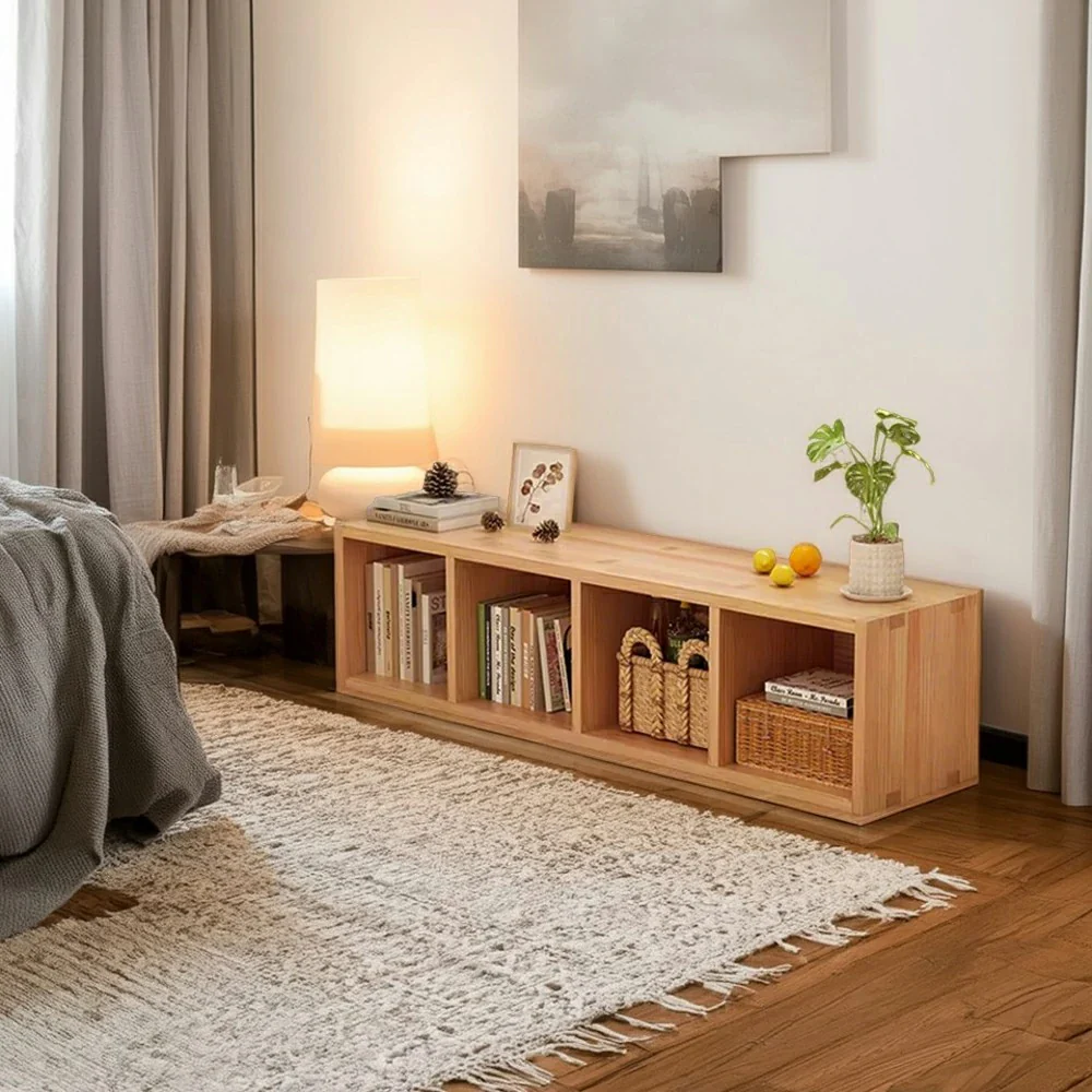 LIVARA Solid Wood Storage Cabinet - 3/4-Cube Open Shelf Organiser, Space-Saving Design for Living Room & Bedroom - Natural Wood - Image 7