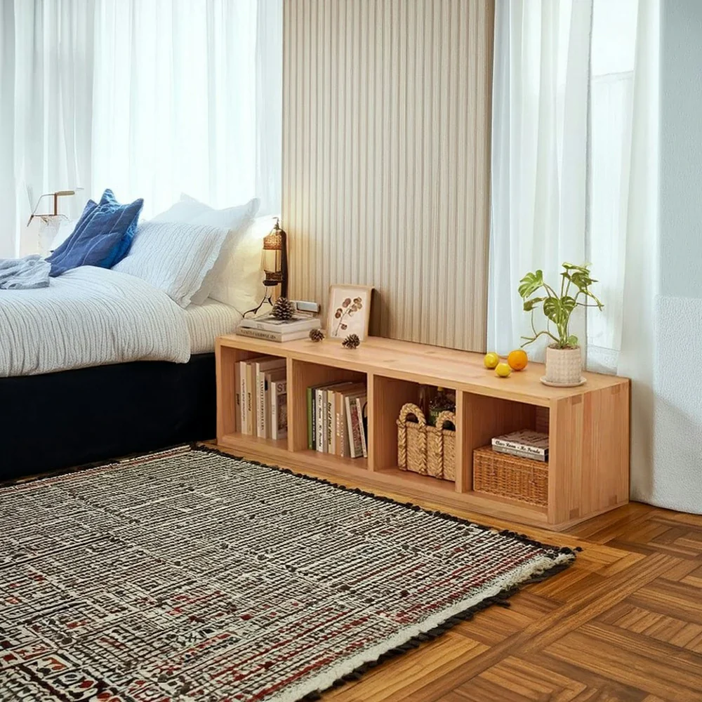 LIVARA Solid Wood Storage Cabinet - 3/4-Cube Open Shelf Organiser, Space-Saving Design for Living Room & Bedroom - Natural Wood - Image 9