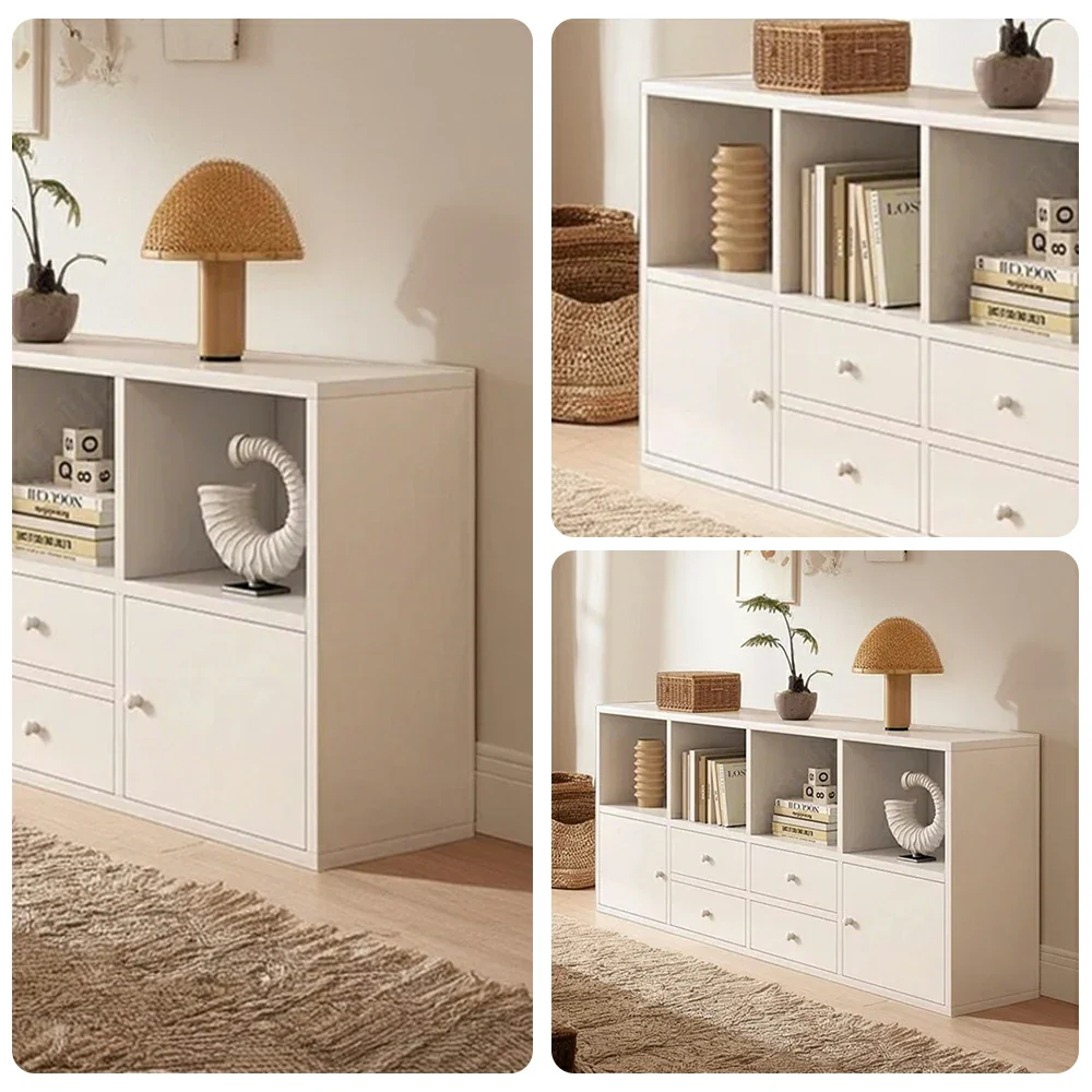 LIVARA Storage Cabinet with Doors & Drawers - 6/8-Cube Organiser, Large Capacity Shelving for Living Room & Bedroom - White - Image 8
