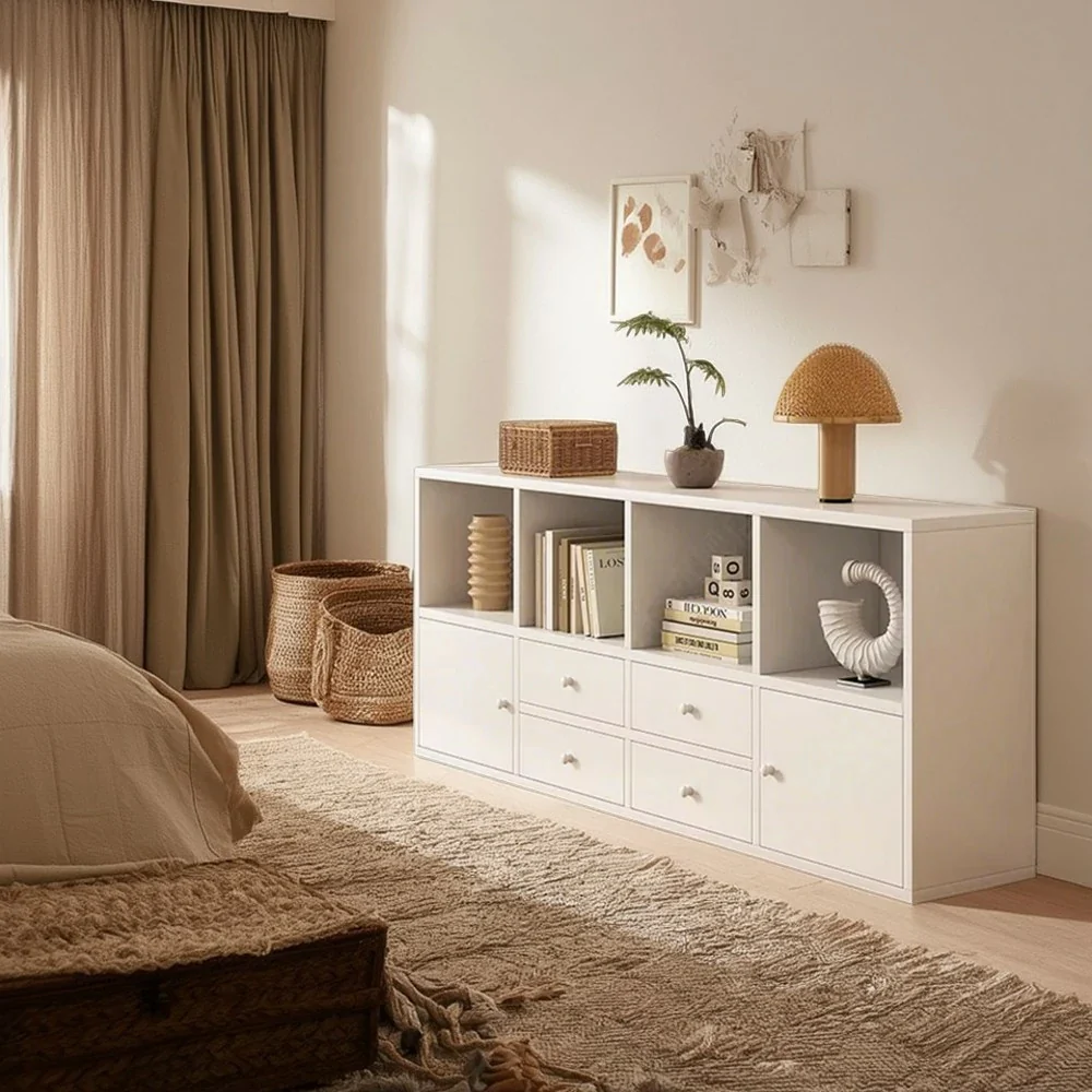 LIVARA Storage Cabinet with Doors & Drawers - 6/8-Cube Organiser, Large Capacity Shelving for Living Room & Bedroom - White - Image 9