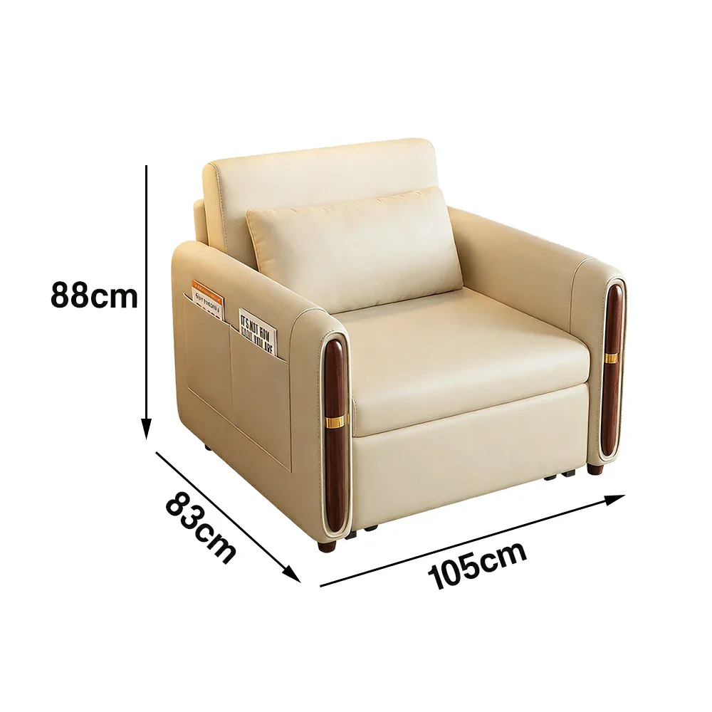LIVARA 88/105cm Sofa Bed, Sit Lounge Sleep Design, Waterproof Fabric, Carbon Steel Frame, Space-Saving with Rollers - Beige - Image 6