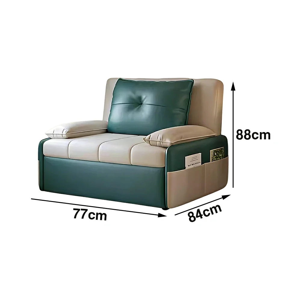 LIVARA 77/113cm Sofa Bed, Sofa to Bed Design, Leather-Look Performance Fabric, Steel Frame, Side Storage Pocket - Beige&Green - Image 5
