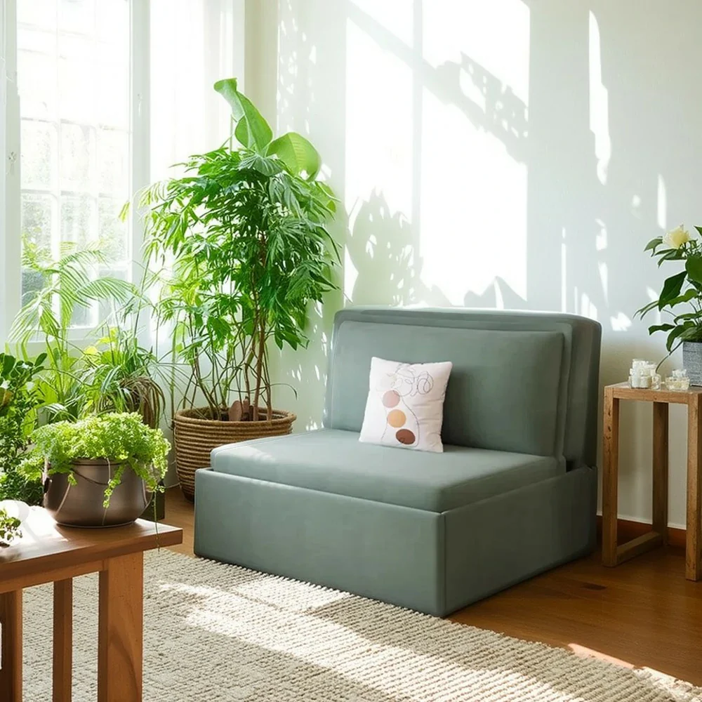 LIVARA 82/102cm Sofa Bed, Sofa to Bed Convertible Design, Soft Velvet Upholstery, Carbon Steel Frame, Removable Cover with Rollers - Green - Image 4