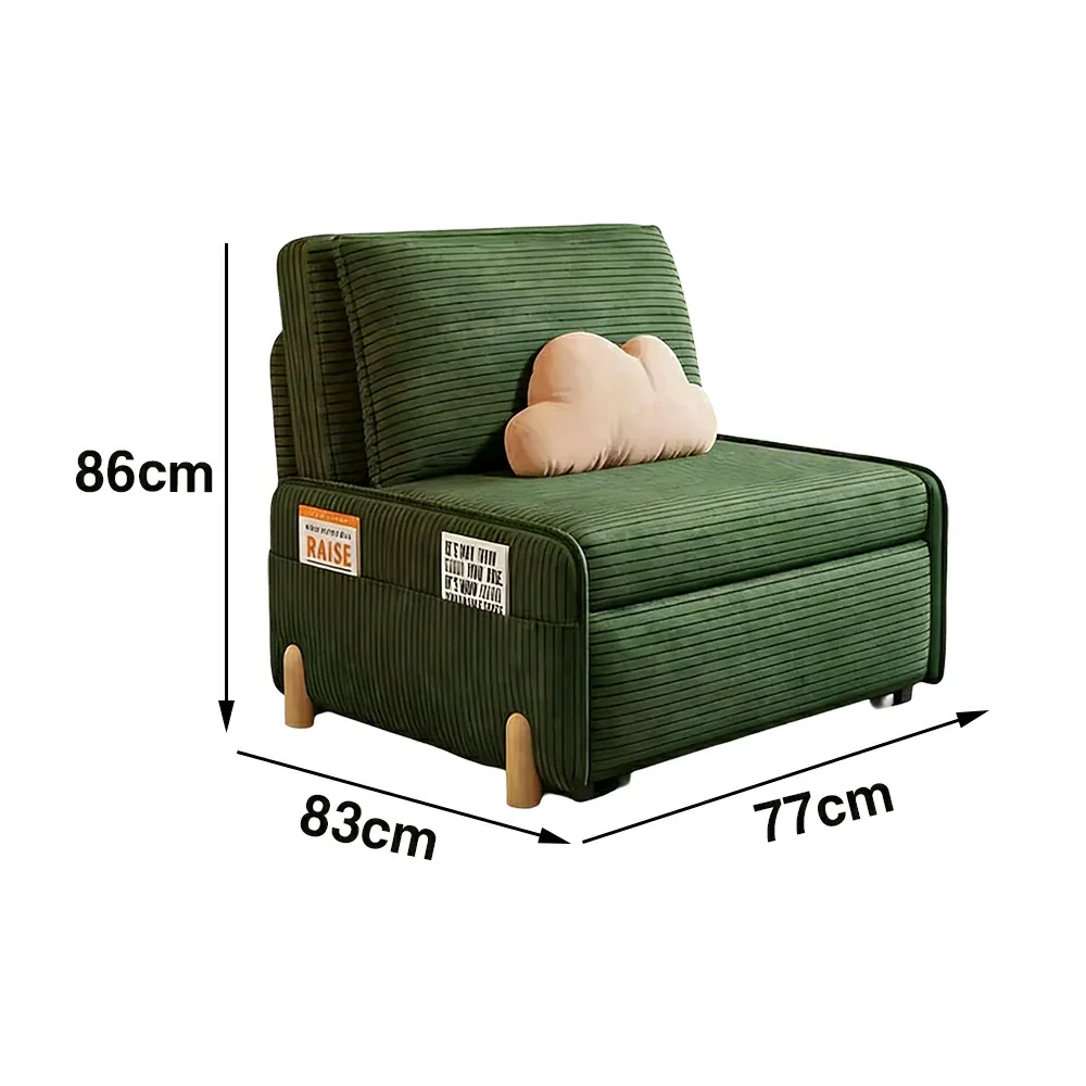 LIVARA 77/113cm Sofa Bed, Sit Lounge Sleep Design, Soft Corduroy Upholstery, Steel Frame, Dual Side Storage Pockets - Green - Image 5