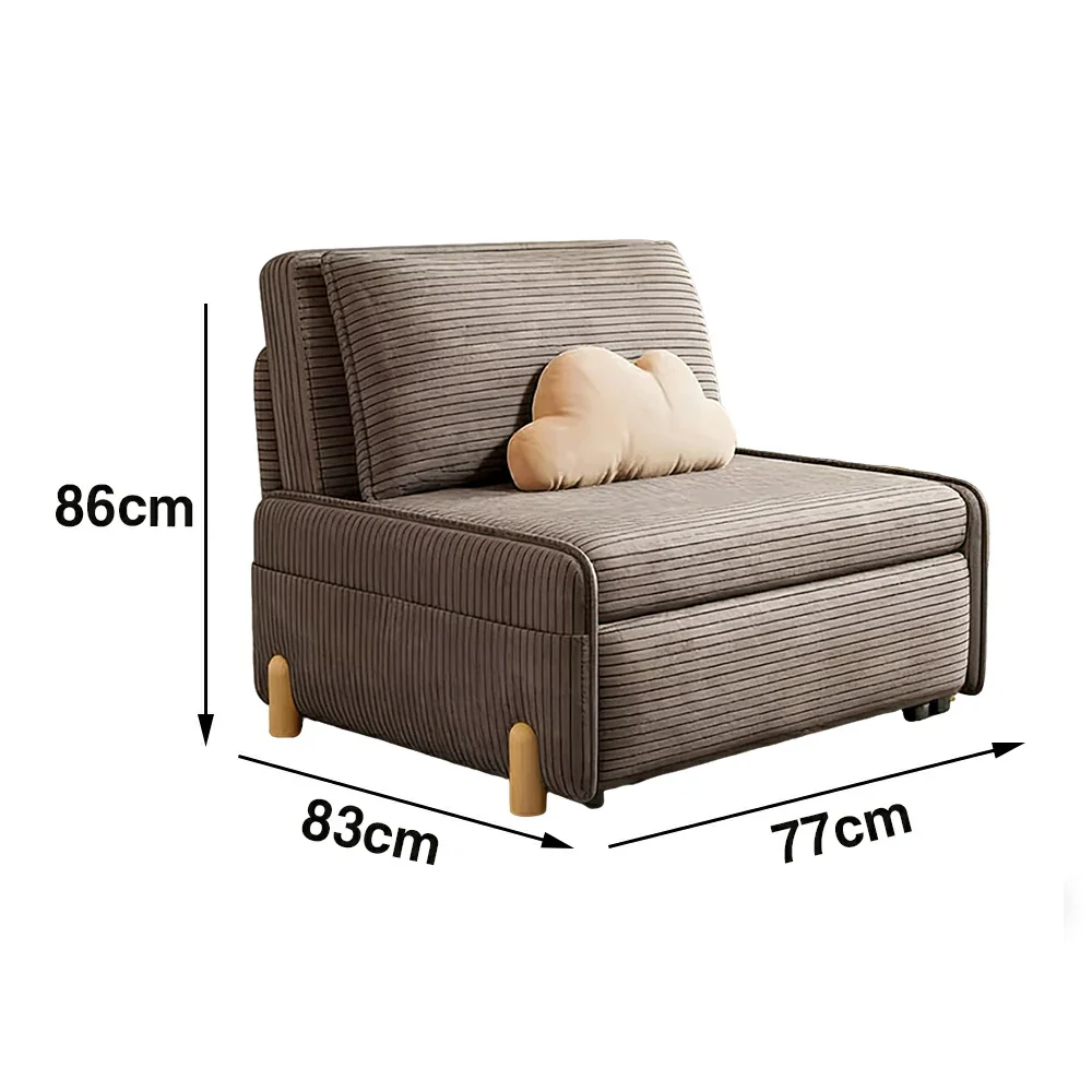 LIVARA 77/113cm Sofa Bed, Sit Lounge Sleep Design, Soft Corduroy Upholstery, Steel Frame, Dual Side Storage Pockets - Coffee - Image 5